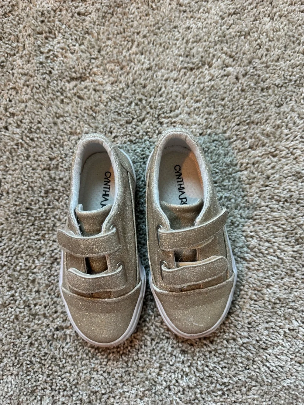 Girls Gold Glitter Sneakers Velcro Strap Shoes Slip on shoes size 9